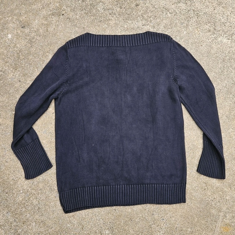 Lauren Ralph Lauren 100% Silk Knit XL Navy Blue Boat Neck Top Elegant Ribbed EUC - Picture 4 of 6